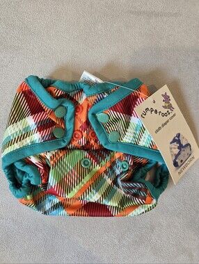 NWT Rumparooz Teal Trim Multicolor Plaid Cloth Diaper Cover - Newborn